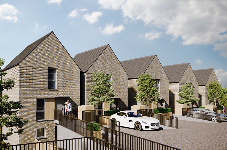 modern buff brick town house